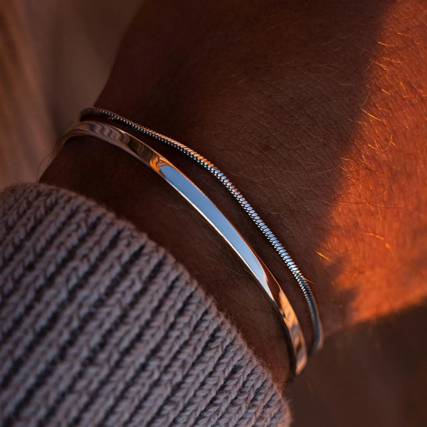 Moodear Fathers Day Gifts for Dad from Daughter Wife Son Stackable Bracelets for Men - Dainty 925 Sterling Silver/14K Gold Plated Cuff Snake Box Cuban Link Chain Bangle Bracelet Set Mens Jewelry