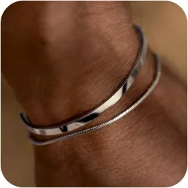 Moodear Fathers Day Gifts for Dad from Daughter Wife Son Stackable Bracelets for Men - Dainty 925 Sterling Silver/14K Gold Plated Cuff Snake Box Cuban Link Chain Bangle Bracelet Set Mens Jewelry