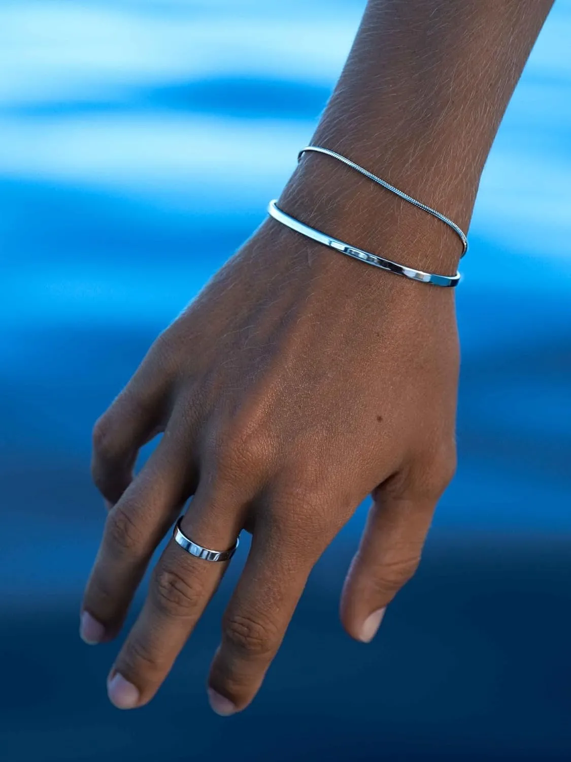 Moodear Fathers Day Gifts for Dad from Daughter Wife Son Stackable Bracelets for Men - Dainty 925 Sterling Silver/14K Gold Plated Cuff Snake Box Cuban Link Chain Bangle Bracelet Set Mens Jewelry