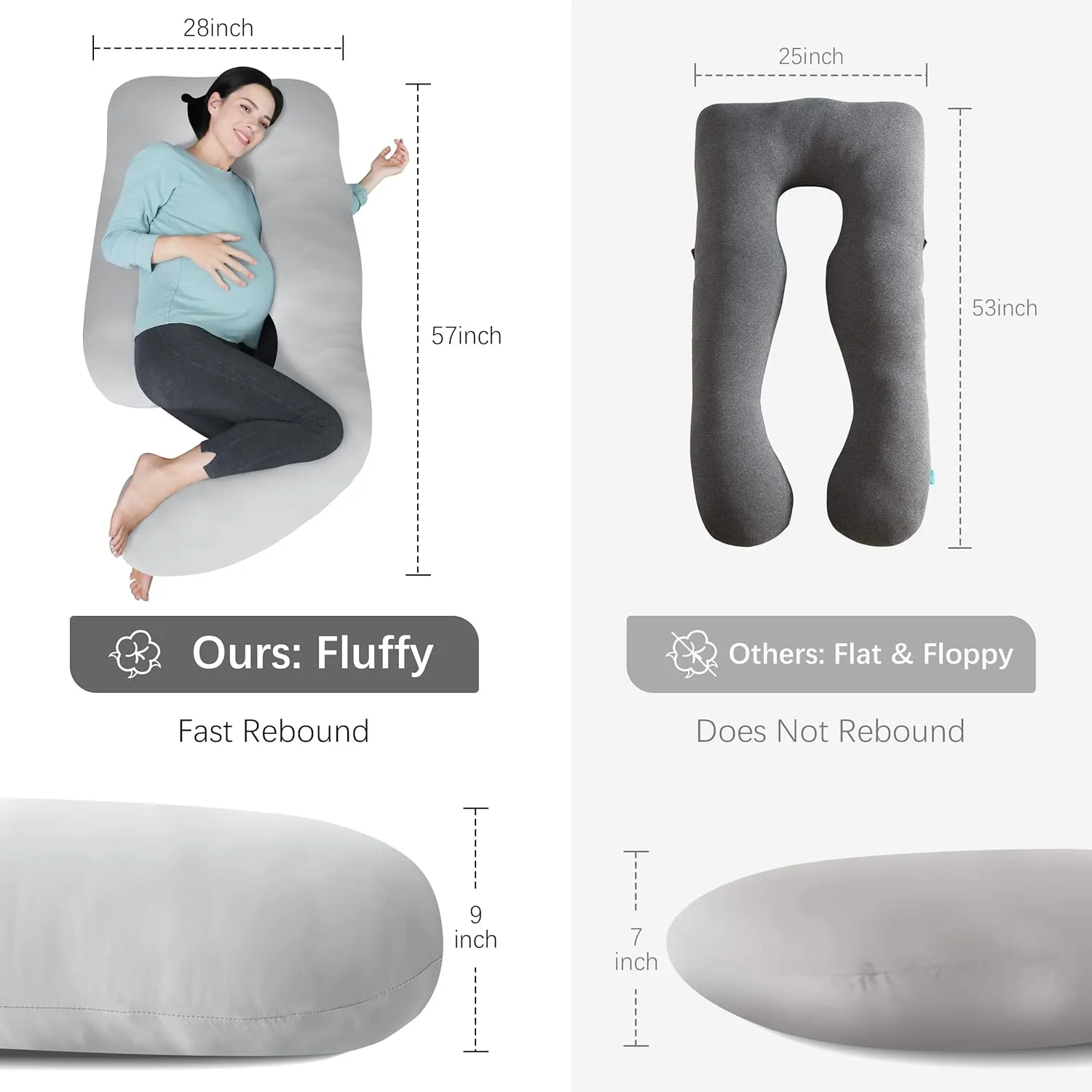 MOON PARK Pregnancy Pillows for Sleeping - U Shaped Full Body Maternity Pillow with Removable Cover - Support for Back, Legs, Belly, HIPS - 57 Inch - Light Grey - Cooling Cover