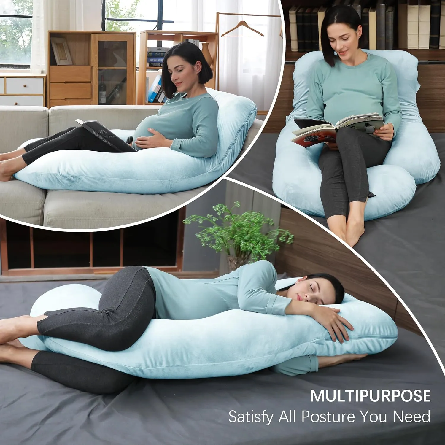 MOON PARK Pregnancy Pillows for Sleeping - U Shaped Full Body Maternity Pillow with Removable Cover - Support for Back, Legs, Belly, HIPS - 57 Inch Pregnancy Pillow for Women - Aqua
