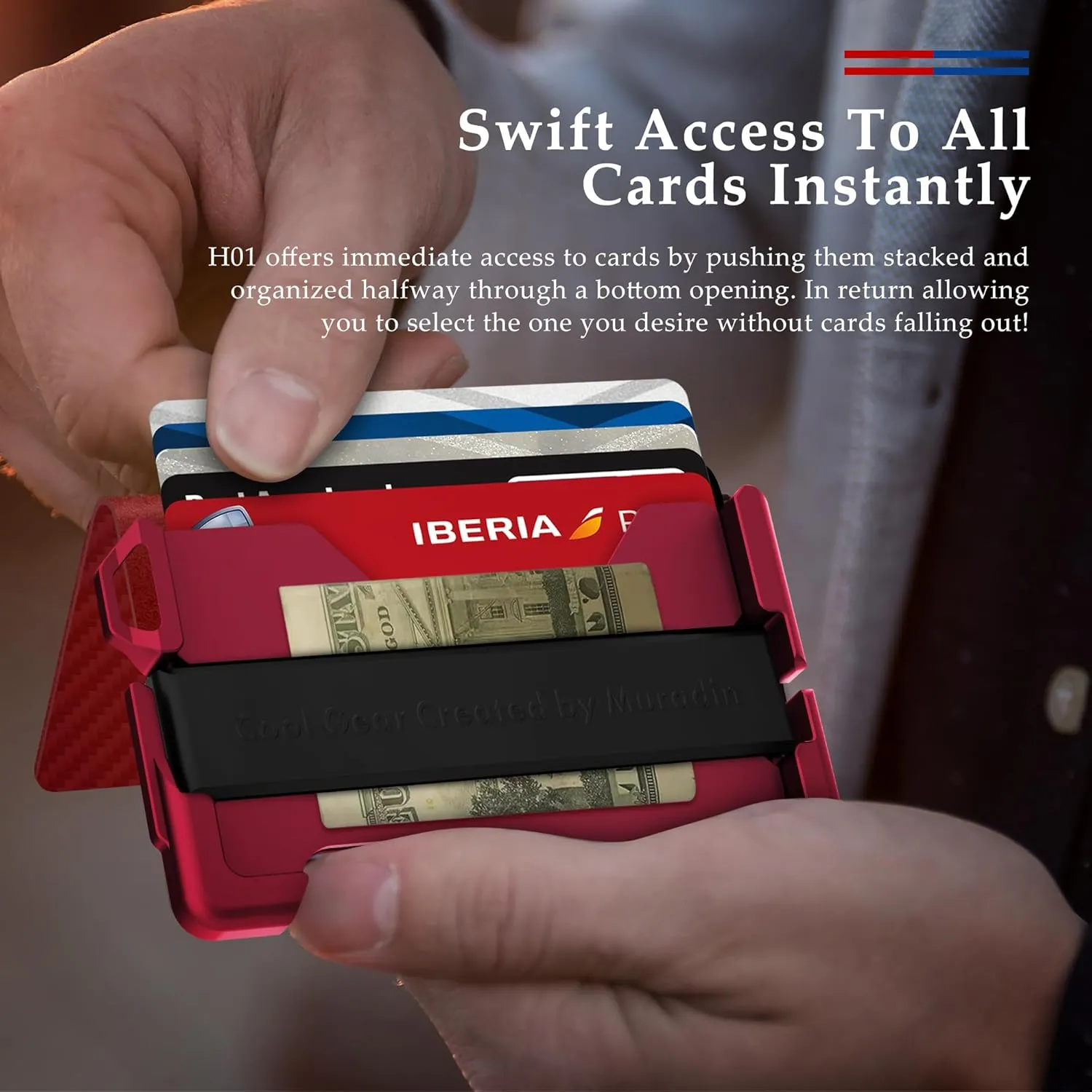 MURADIN Tactical Minimalist Wallet for Men, Slim RFID-Blocking Metal Card Holder, Front Pocket Mens Nylon Leather Dapper Bifold Wallet with Money Clip