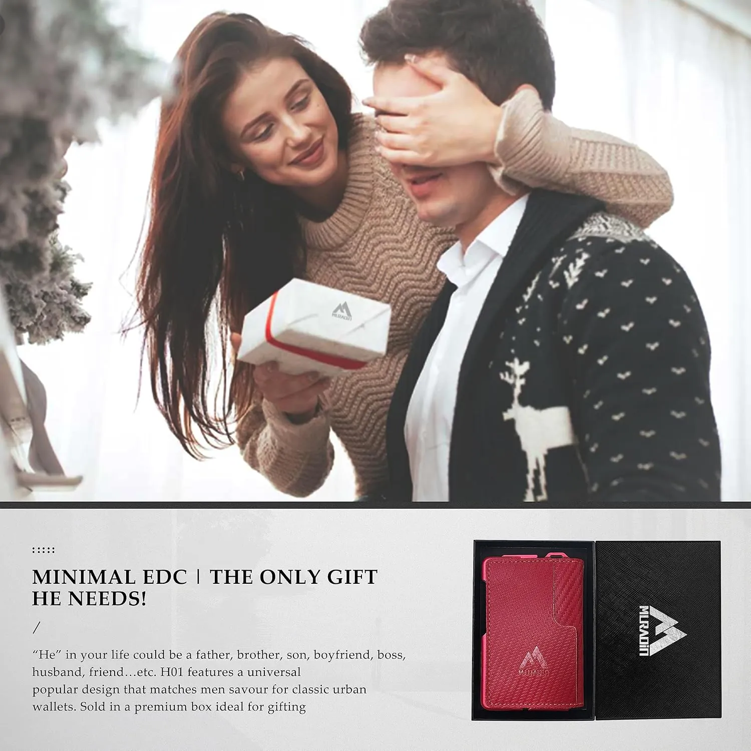 MURADIN Tactical Minimalist Wallet for Men, Slim RFID-Blocking Metal Card Holder, Front Pocket Mens Nylon Leather Dapper Bifold Wallet with Money Clip