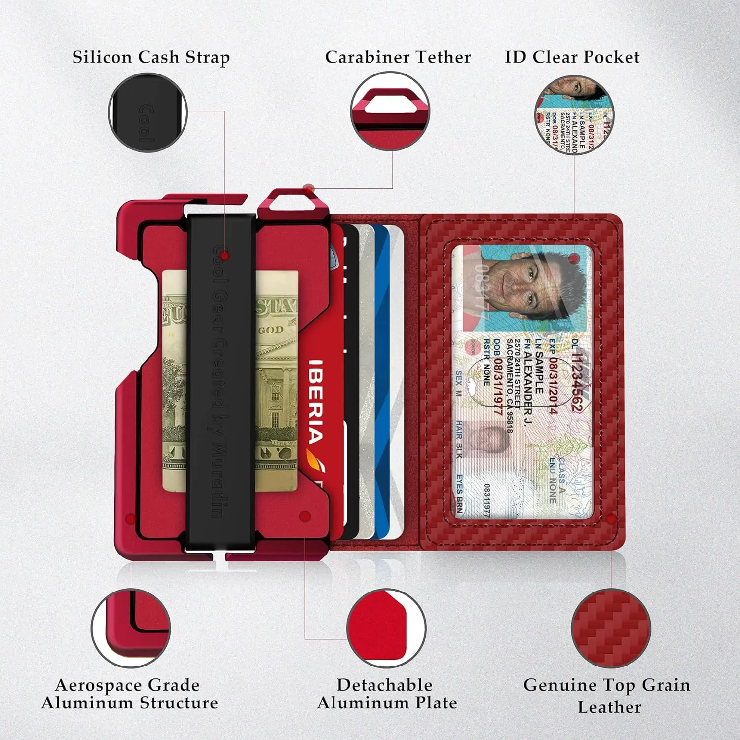 MURADIN Tactical Minimalist Wallet for Men, Slim RFID-Blocking Metal Card Holder, Front Pocket Mens Nylon Leather Dapper Bifold Wallet with Money Clip