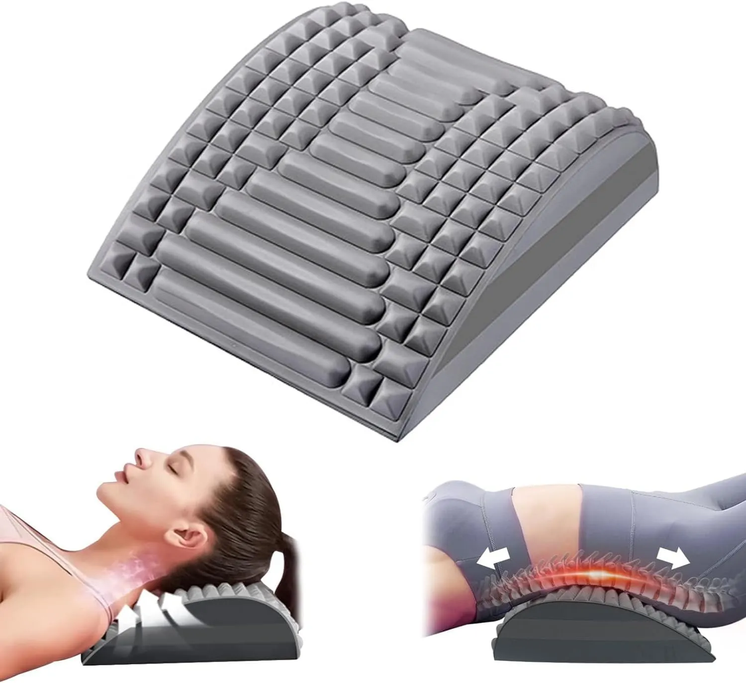 Neck & Back Stretcher Acemend Refresh Neck & Back Stretcher Posture Corrector Lumbar Stretcher for Neck Pain Relief Adjustable Spine Board Herniated Disc Lower Back Upper Back and Shoulder (Grey)