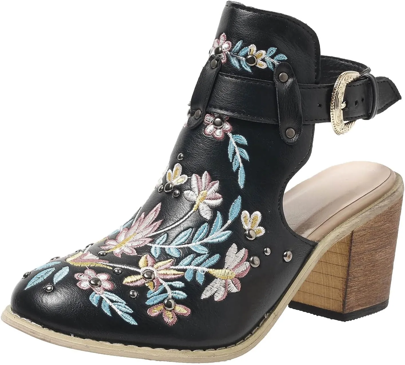 New Europe and The United States Foreign Trade Embroidery Retro High Heeled Shoes Thick Chunky Heels for Women Boots