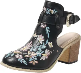 New Europe and The United States Foreign Trade Embroidery Retro High Heeled Shoes Thick Chunky Heels for Women Boots