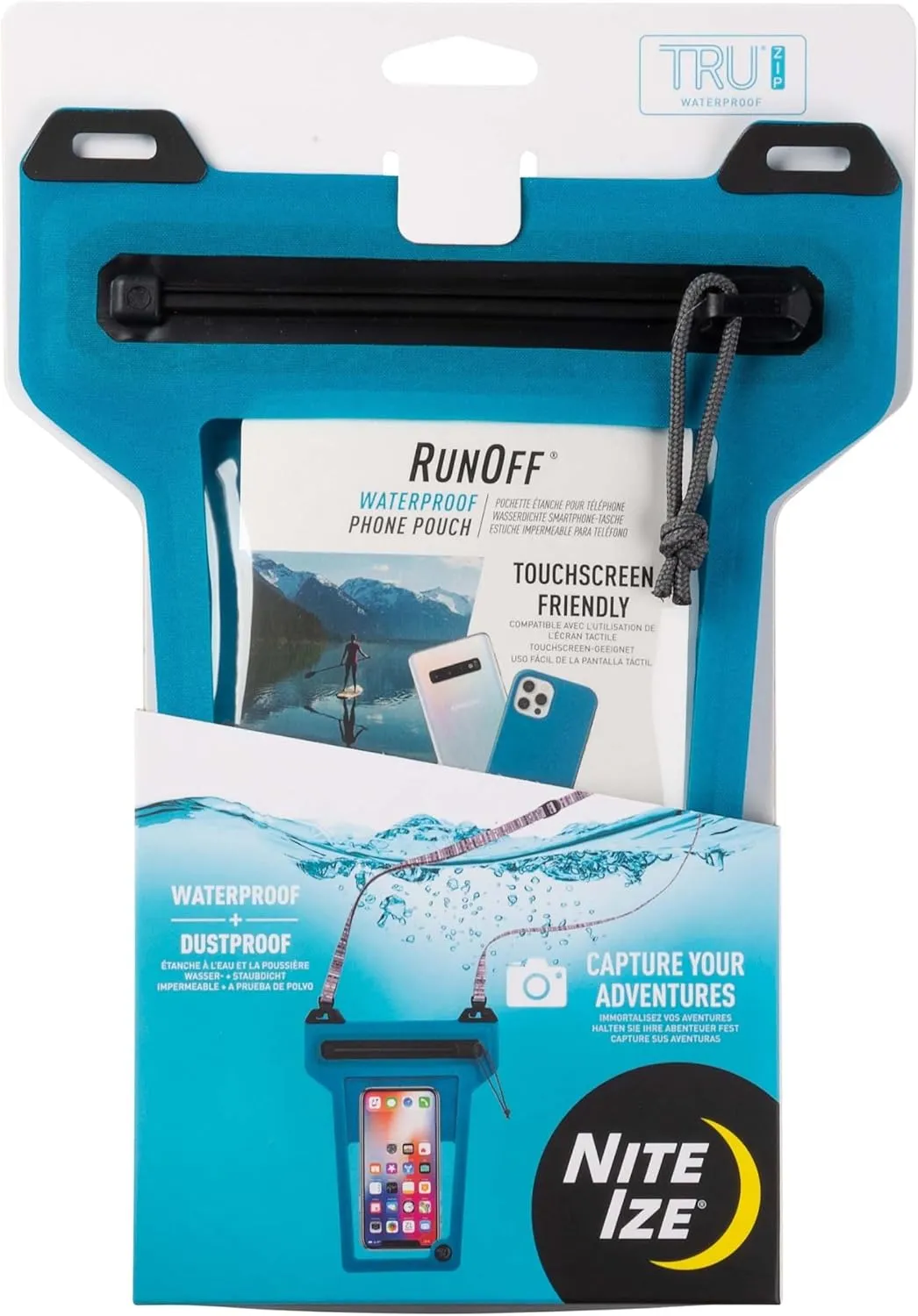 Nite Ize Runoff Waterproof Phone Pouch with Lanyard and TRU Zip - Waterproof Universal Cell Phone Pouch - Durable Beach & Poolside Accessories - Blue