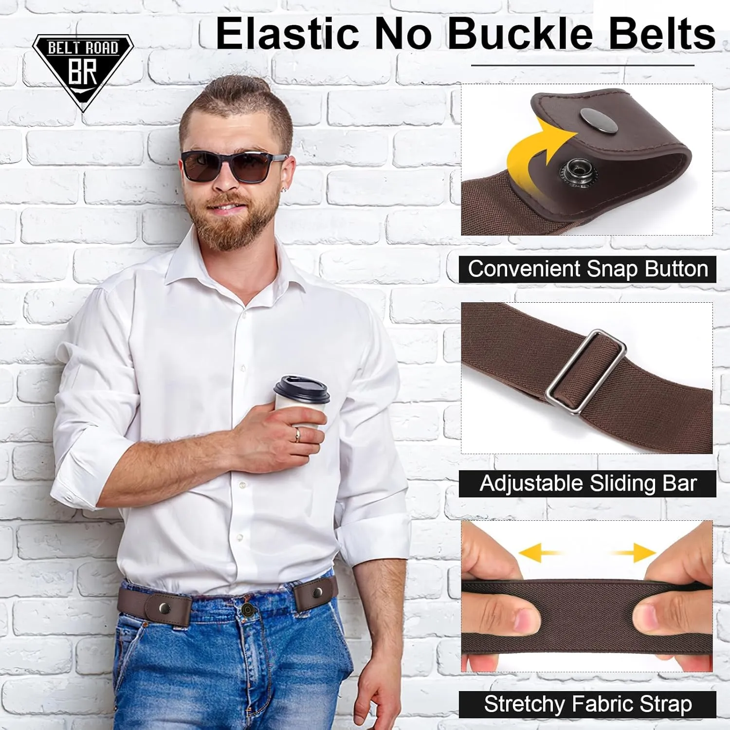 No Buckle Elastic Belt for Men, Invisible Buckleless Stretch Belt for Men Women