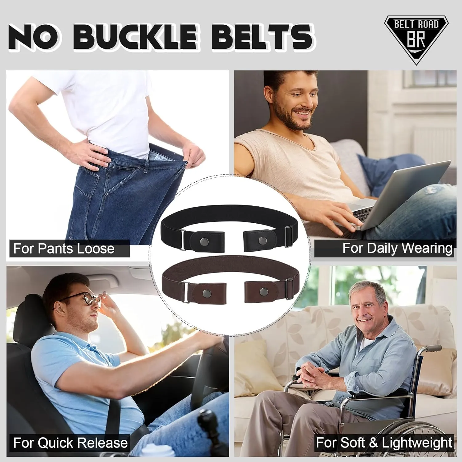 No Buckle Elastic Belt for Men, Invisible Buckleless Stretch Belt for Men Women