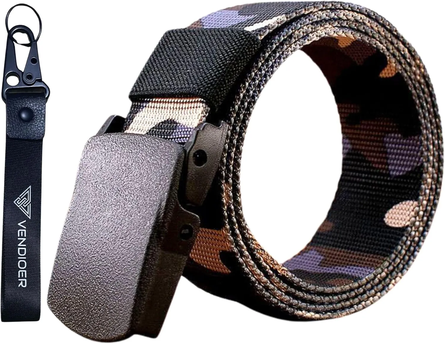No Metal Camouflage Web Belt, Adjustable Airport Friendly Military Tactical Belt, Plastic Buckle Nylon Webbing Belt