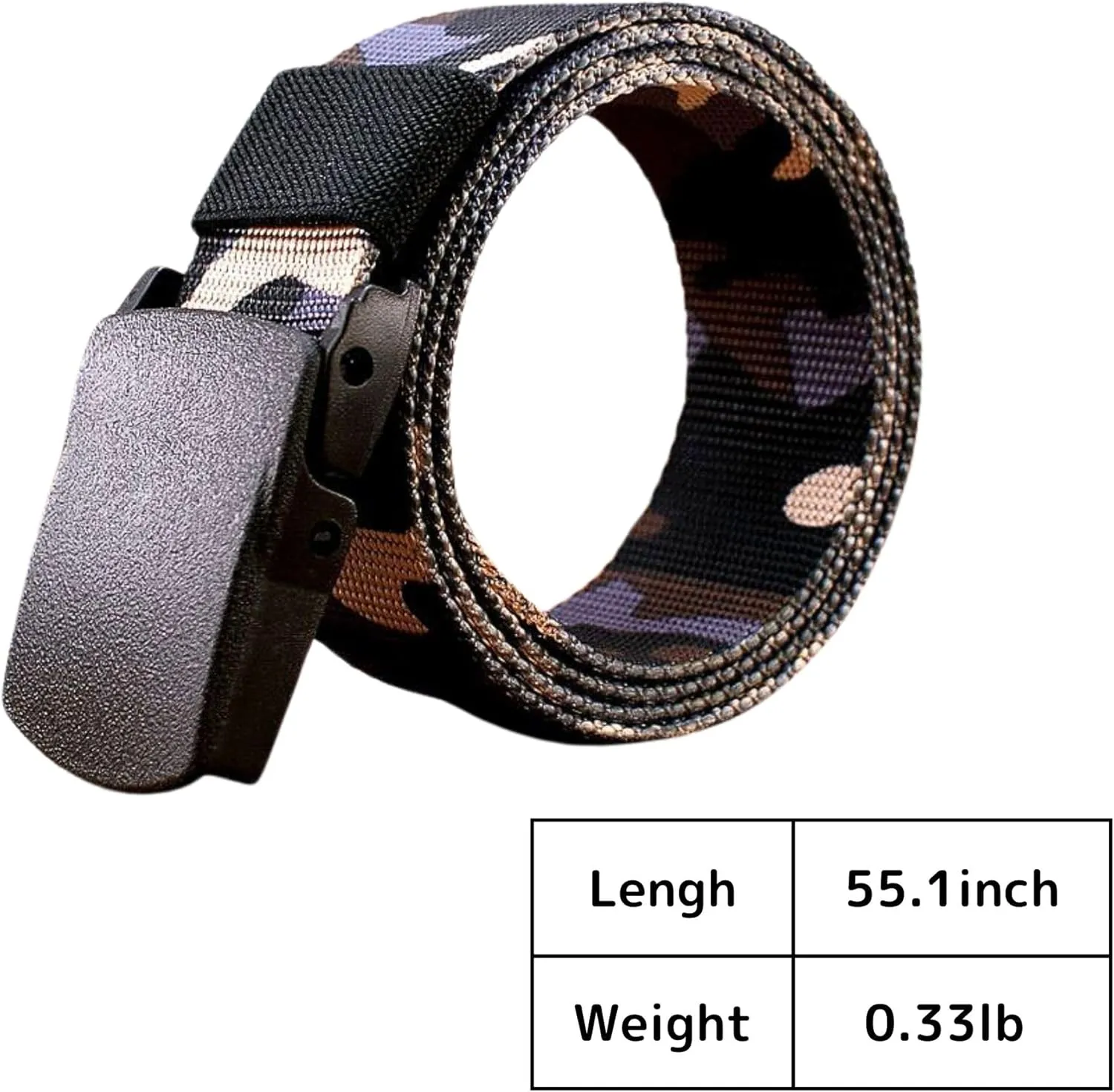 No Metal Camouflage Web Belt, Adjustable Airport Friendly Military Tactical Belt, Plastic Buckle Nylon Webbing Belt