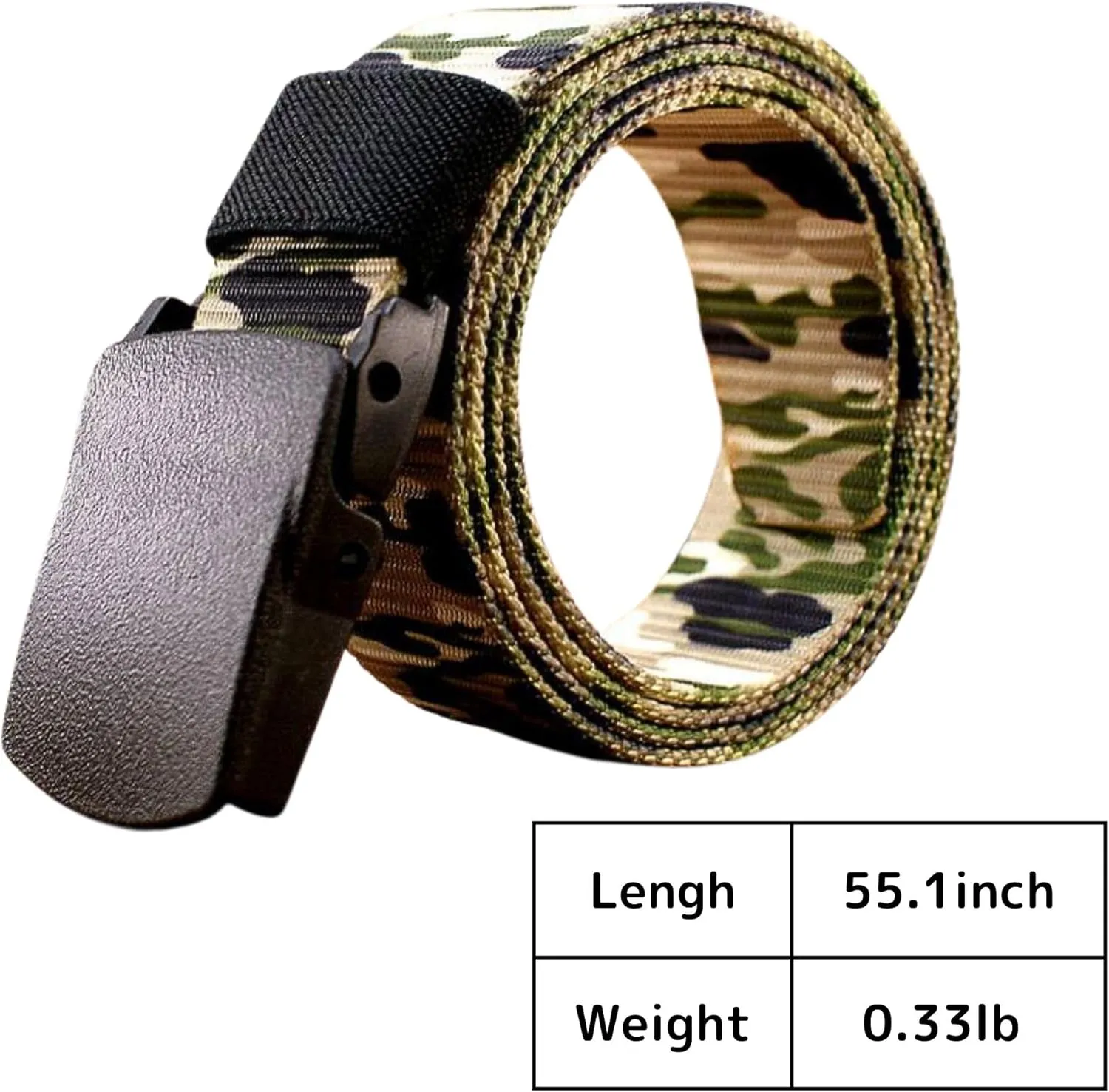 No Metal Camouflage Web Belt, Adjustable Airport Friendly Military Tactical Belt, Plastic Buckle Nylon Webbing Belt