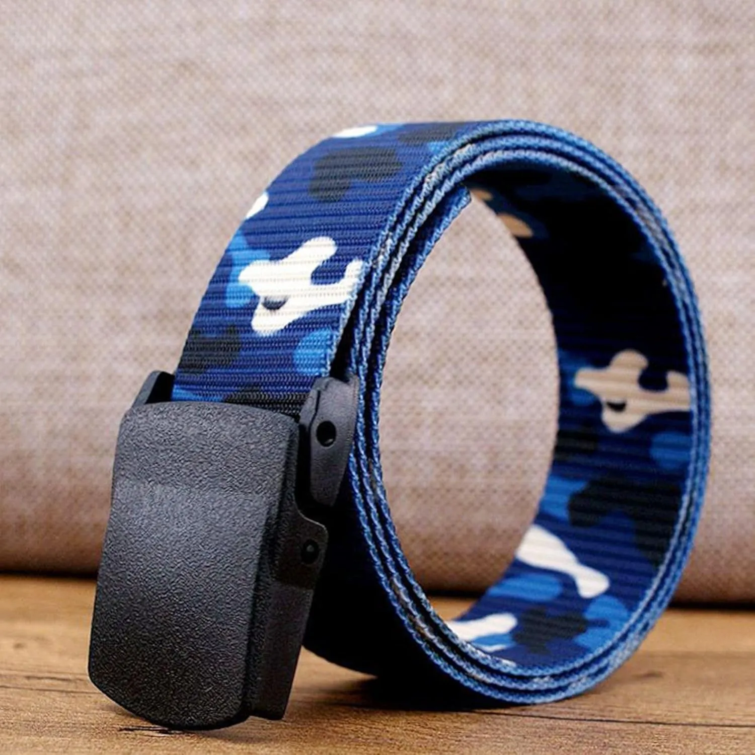 No Metal Camouflage Web Belt, Adjustable Airport Friendly Military Tactical Belt, Plastic Buckle Nylon Webbing Belt