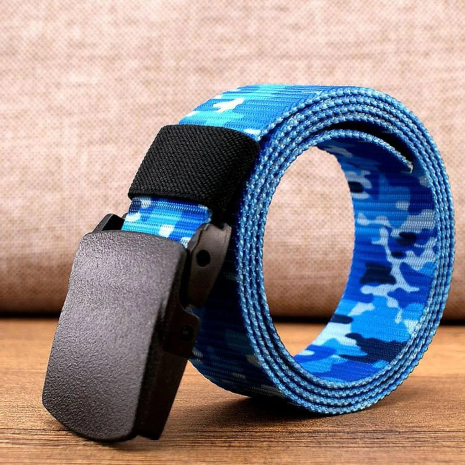 No Metal Camouflage Web Belt, Adjustable Airport Friendly Military Tactical Belt, Plastic Buckle Nylon Webbing Belt