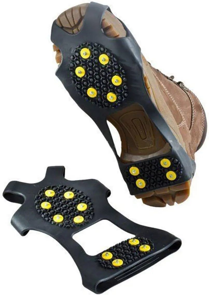 Non-Slip Shoe Covers, Ice Snow Grippers, 10-Stud Slip-on Stretch Traction Cleats (Medium)