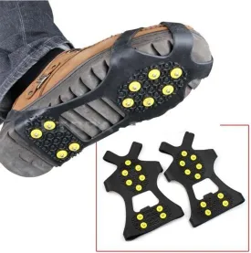 Non-Slip Shoe Covers, Ice Snow Grippers, 10-Stud Slip-on Stretch Traction Cleats (Medium)