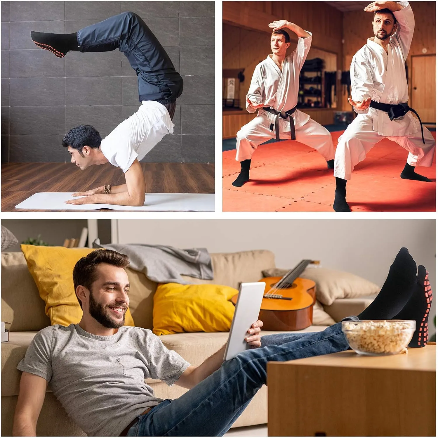 NOVAYARD 6 Pairs Non Slip Grip Socks Yoga Pilates Hospital Socks Sticky Grippers for Men Women