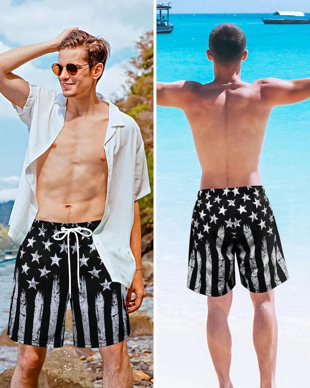 OlyPegic Men's Swim Trunks with Compression Liner Board Beach Shorts Quick Dry Swim Shorts Bathing Suits with Zipper Pock