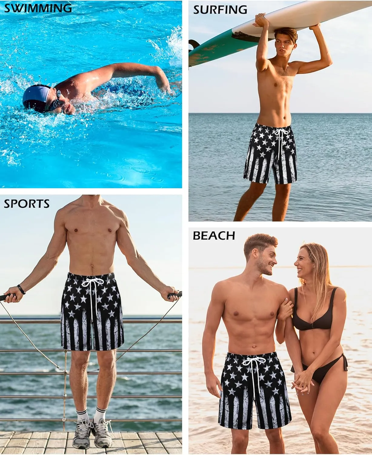 OlyPegic Men's Swim Trunks with Compression Liner Board Beach Shorts Quick Dry Swim Shorts Bathing Suits with Zipper Pock