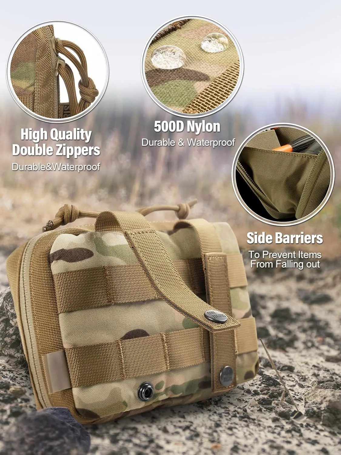 OneTigris MOLLE Pouch, Tactical Admin Pouch Belt EDC Tool Organizer Zippered Utility Waist Pack 7.5"x5"x2"