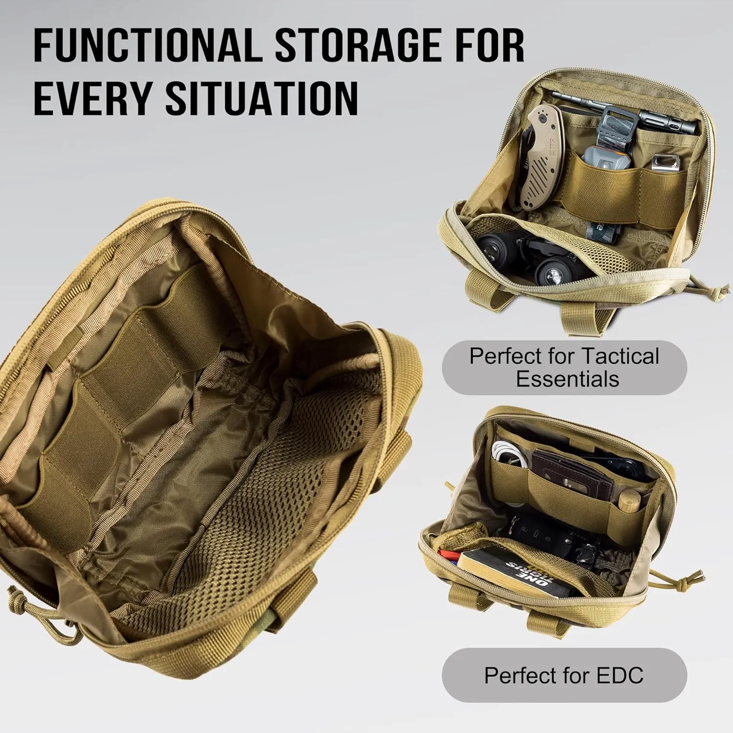 OneTigris MOLLE Pouch, Tactical Admin Pouch Belt EDC Tool Organizer Zippered Utility Waist Pack 7.5"x5"x2"