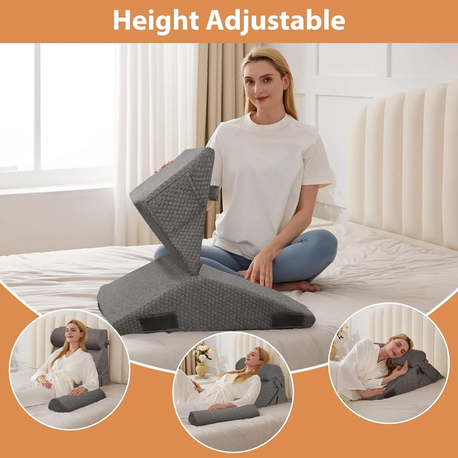 Orthopedic Bed Wedge Pillow Set 4Pcs, Adjustable Memory Foam, Pillow Wedge for Post Surgery, Back Pain Relief, Triangle Pillows for Acid Reflux, Snoring, GERD, Dark Grey