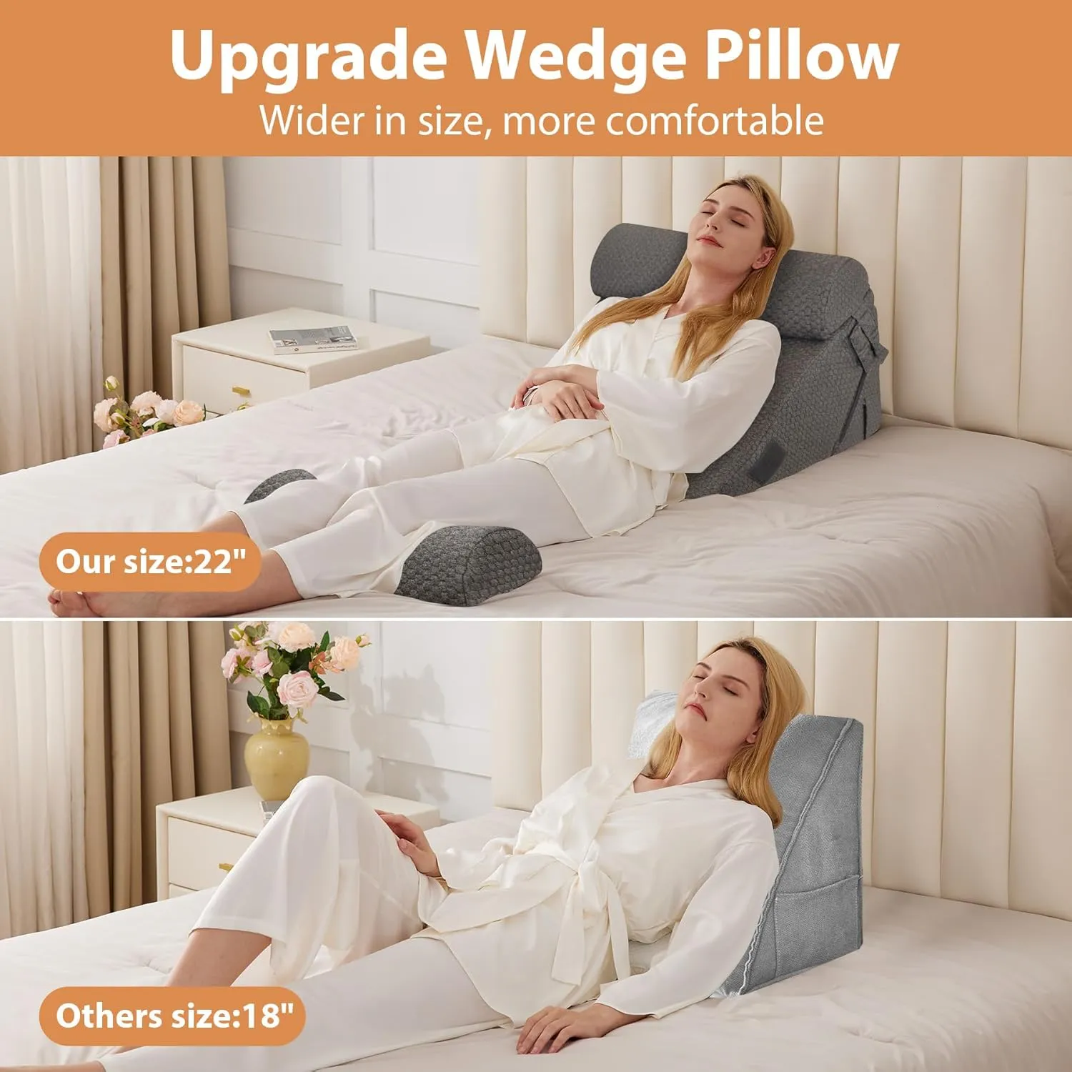Orthopedic Bed Wedge Pillow Set 4Pcs, Adjustable Memory Foam, Pillow Wedge for Post Surgery, Back Pain Relief, Triangle Pillows for Acid Reflux, Snoring, GERD, Dark Grey