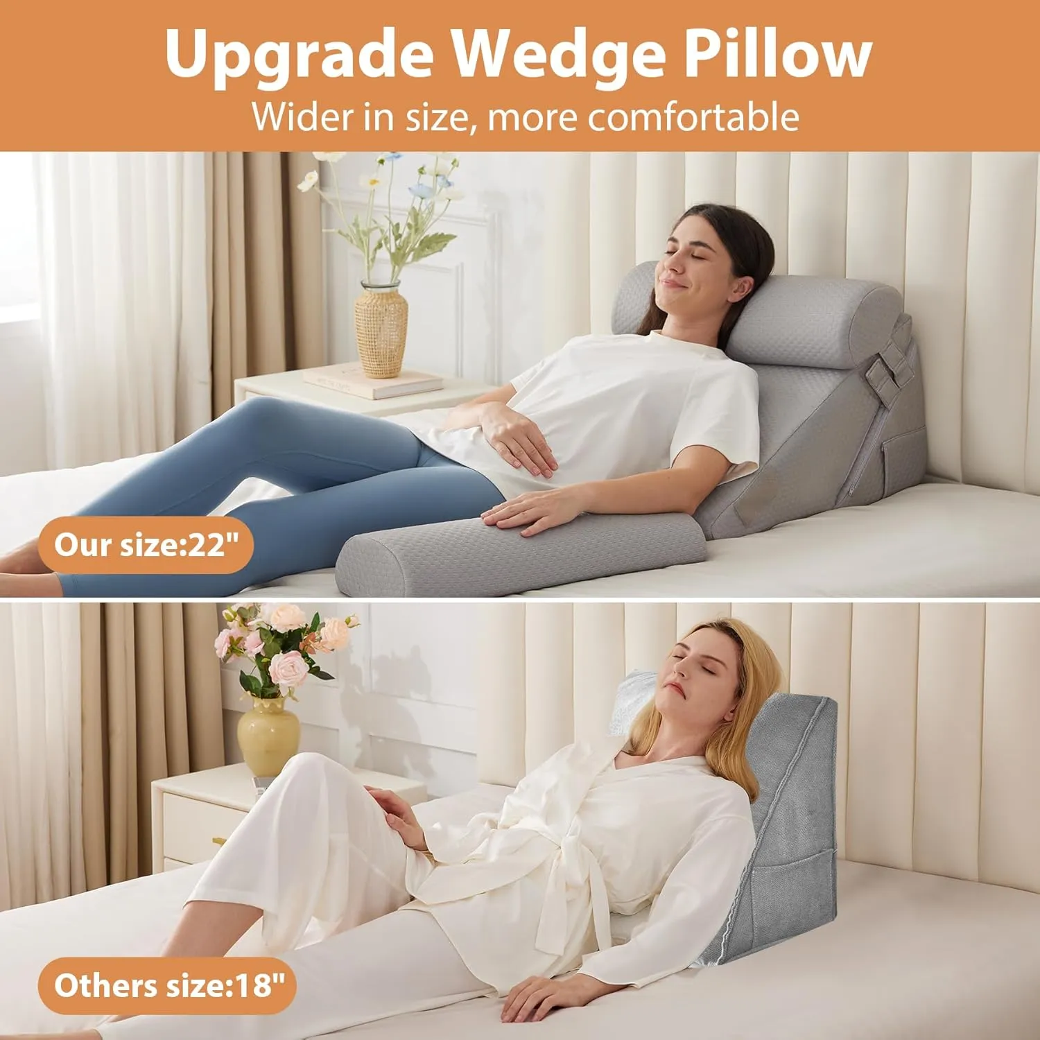 Orthopedic Bed Wedge Pillow Set 4Pcs, Adjustable Memory Foam Wedges Pillow, Pillow Wedge for Post Surgery, Back Pain Relief, Acid Reflux, Snoring, GERD, Grey