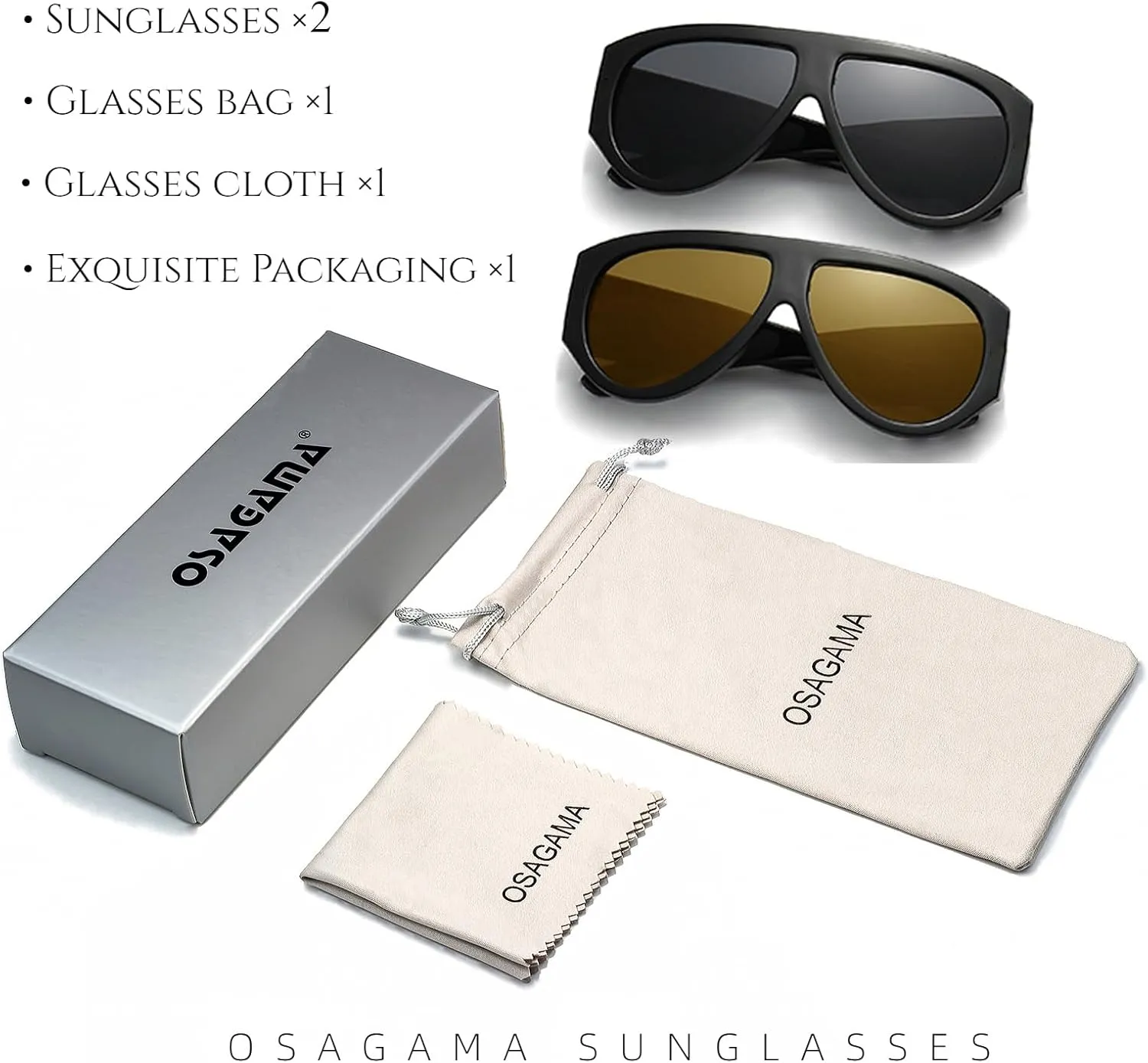 OSAGAMA Trendy Retro Oversized Aviator Sunglasses for Women Men 70s Luxury Designer Thick Classic Sun Glasses