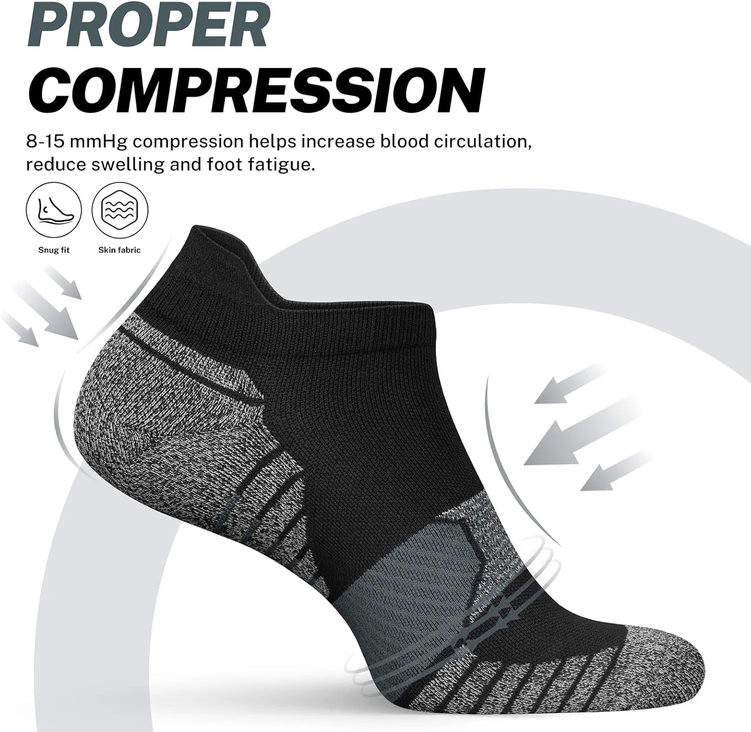 PAPLUS Compression Running Socks Women (6 Pairs), Ankle Athletic Socks Low Cut with Arch Support