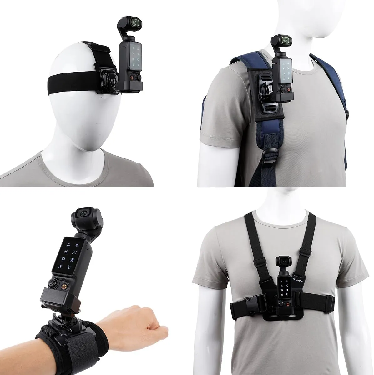 PellKing Accessories Kit for DJI Osmo Pocket 3,New Quick Release Head Strap Mount   Chest Mount Harness   Backpack Clip Holder   360Rotating Wrist Strap