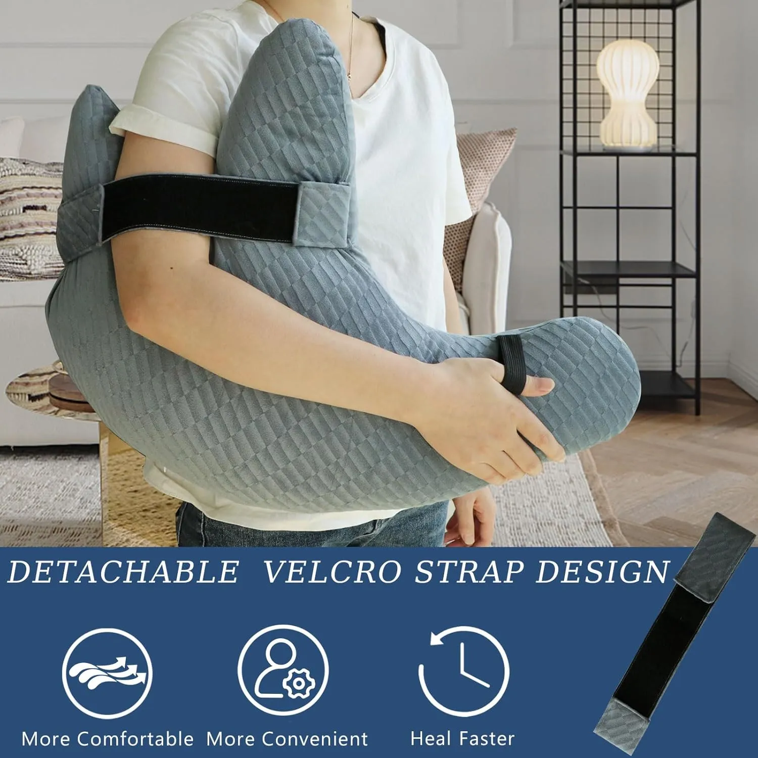 Post Shoulder Surgery Pillow, Shoulder Pillow for Shoulder Pain, Rotator Cuff Pillow, Arm Pillows for Adults After Surgery, Side Sleeper Pillow for Neck and Shoulder Pain Relief (blue with strap)