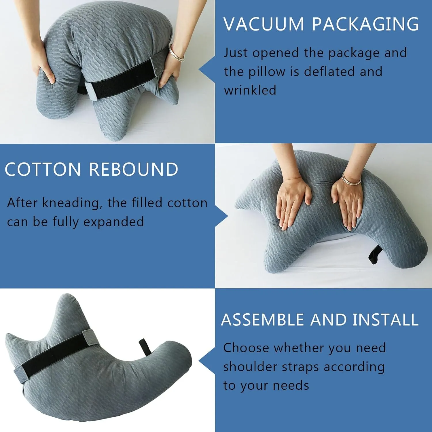 Post Shoulder Surgery Pillow, Shoulder Pillow for Shoulder Pain, Rotator Cuff Pillow, Arm Pillows for Adults After Surgery, Side Sleeper Pillow for Neck and Shoulder Pain Relief (blue with strap)
