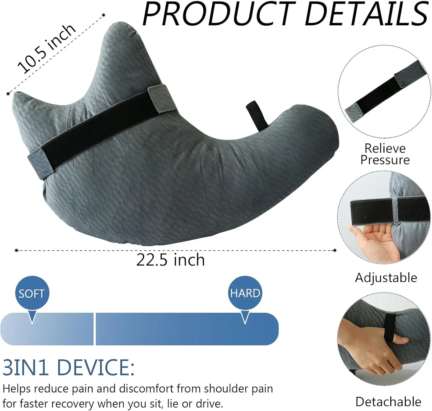 Post Shoulder Surgery Pillow, Shoulder Pillow for Shoulder Pain, Rotator Cuff Pillow, Arm Pillows for Adults After Surgery, Side Sleeper Pillow for Neck and Shoulder Pain Relief (blue with strap)
