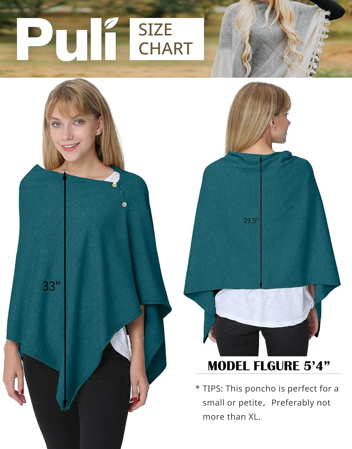 PULI Women's Versatile Knitted Shawls Scarf Poncho Sweater with Buttons Lightweight Spring Summer Fall Wraps