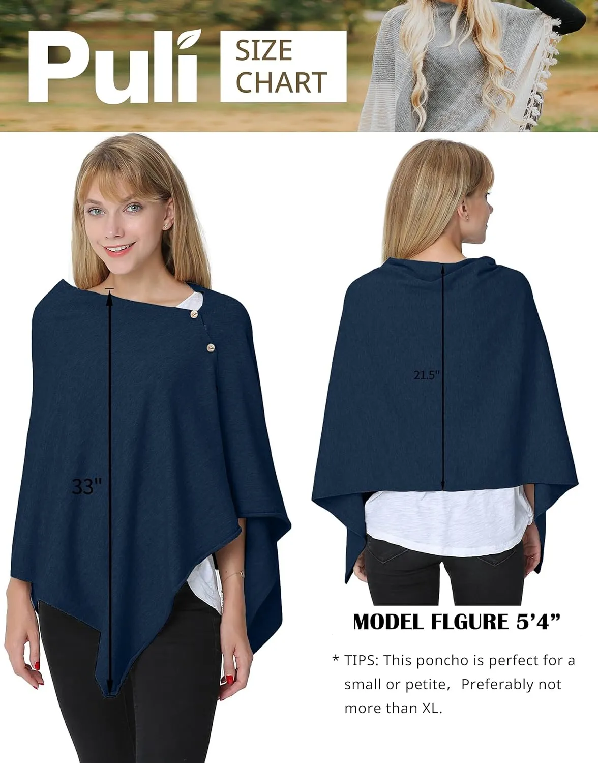PULI Women's Versatile Knitted Shawls Scarf Poncho Sweater with Buttons Lightweight Spring Summer Fall Wraps