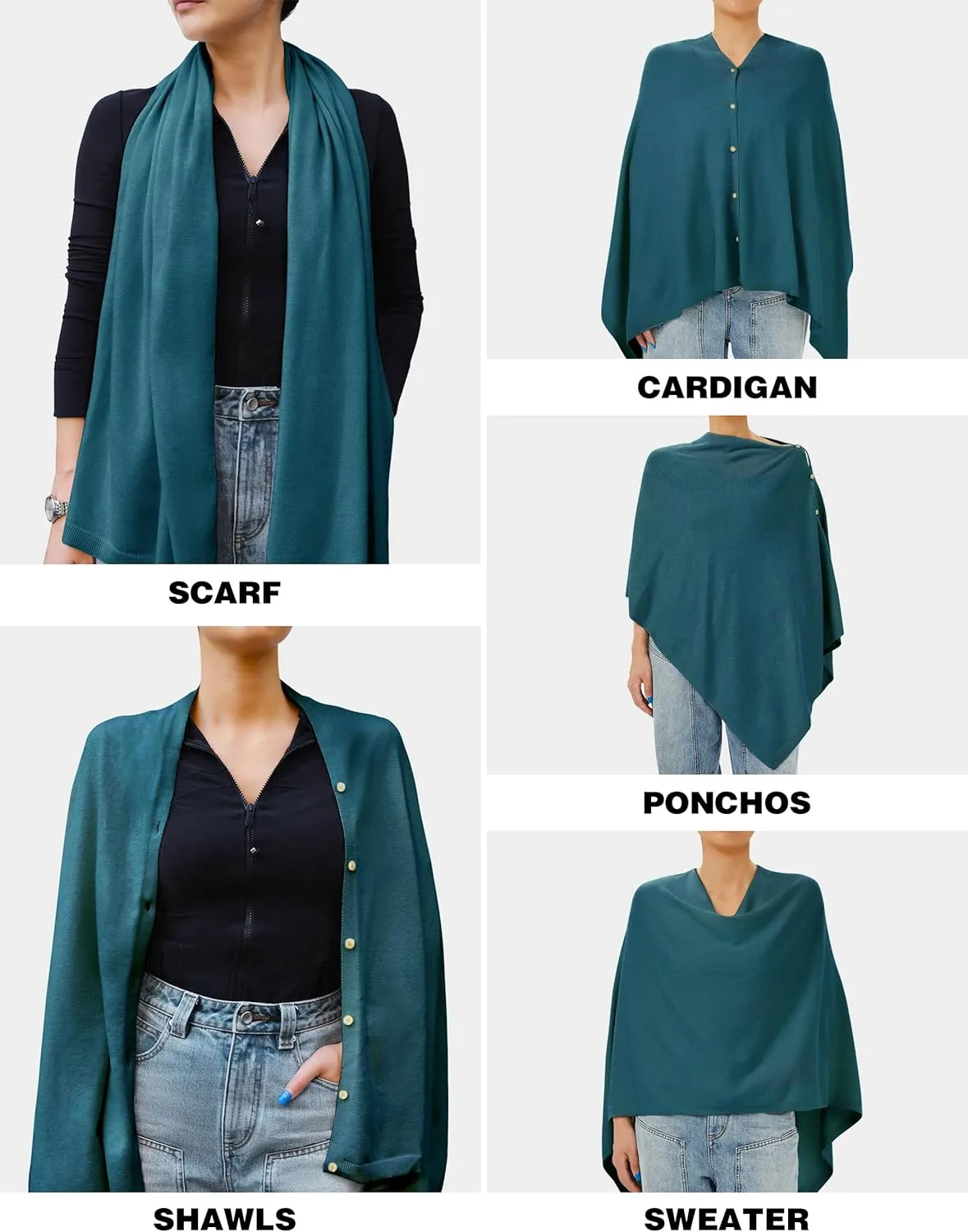 PULI Women's Versatile Knitted Shawls Scarf Poncho Sweater with Buttons Lightweight Spring Summer Fall Wraps