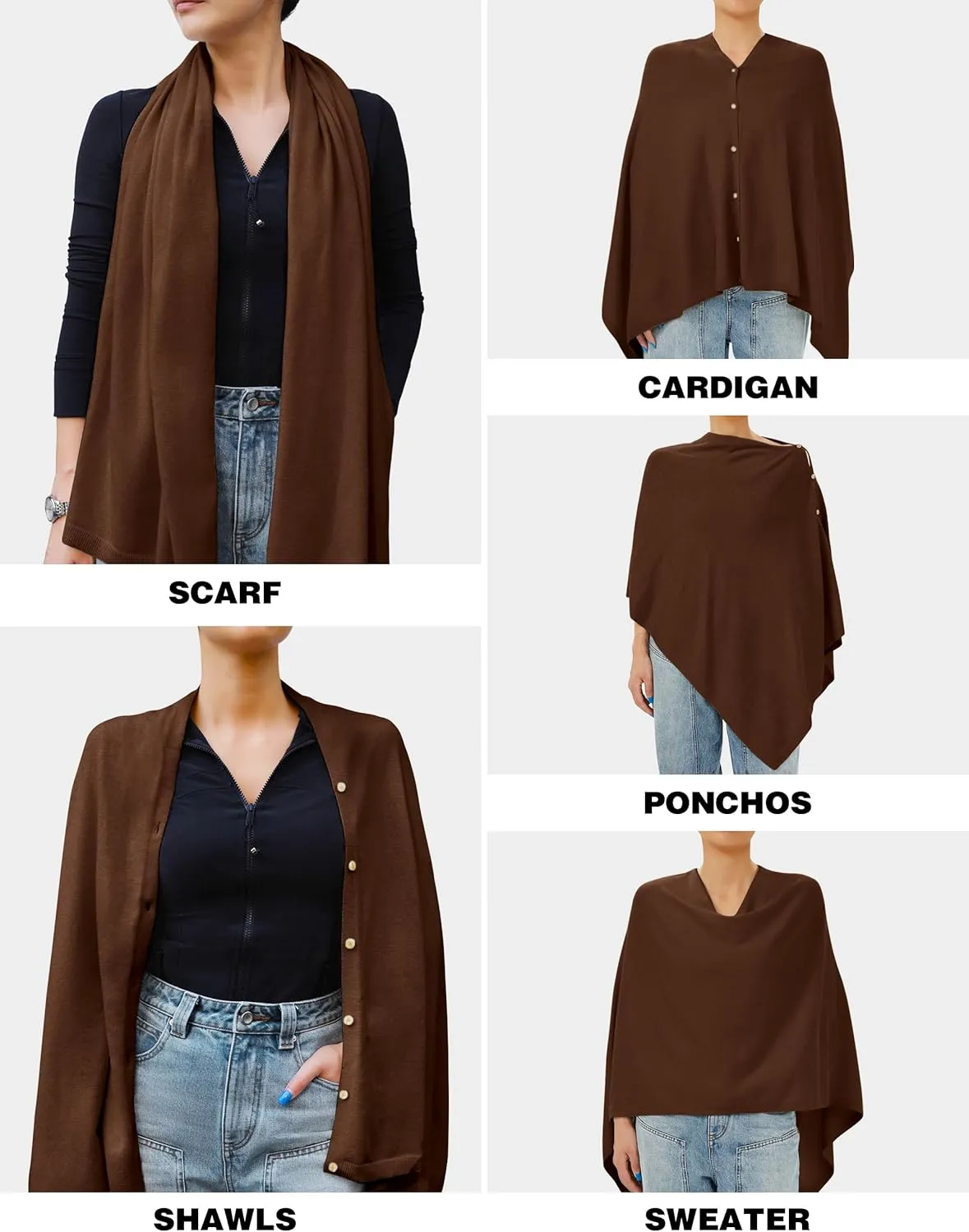 PULI Women's Versatile Knitted Shawls Scarf Poncho Sweater with Buttons Lightweight Spring Summer Fall Wraps