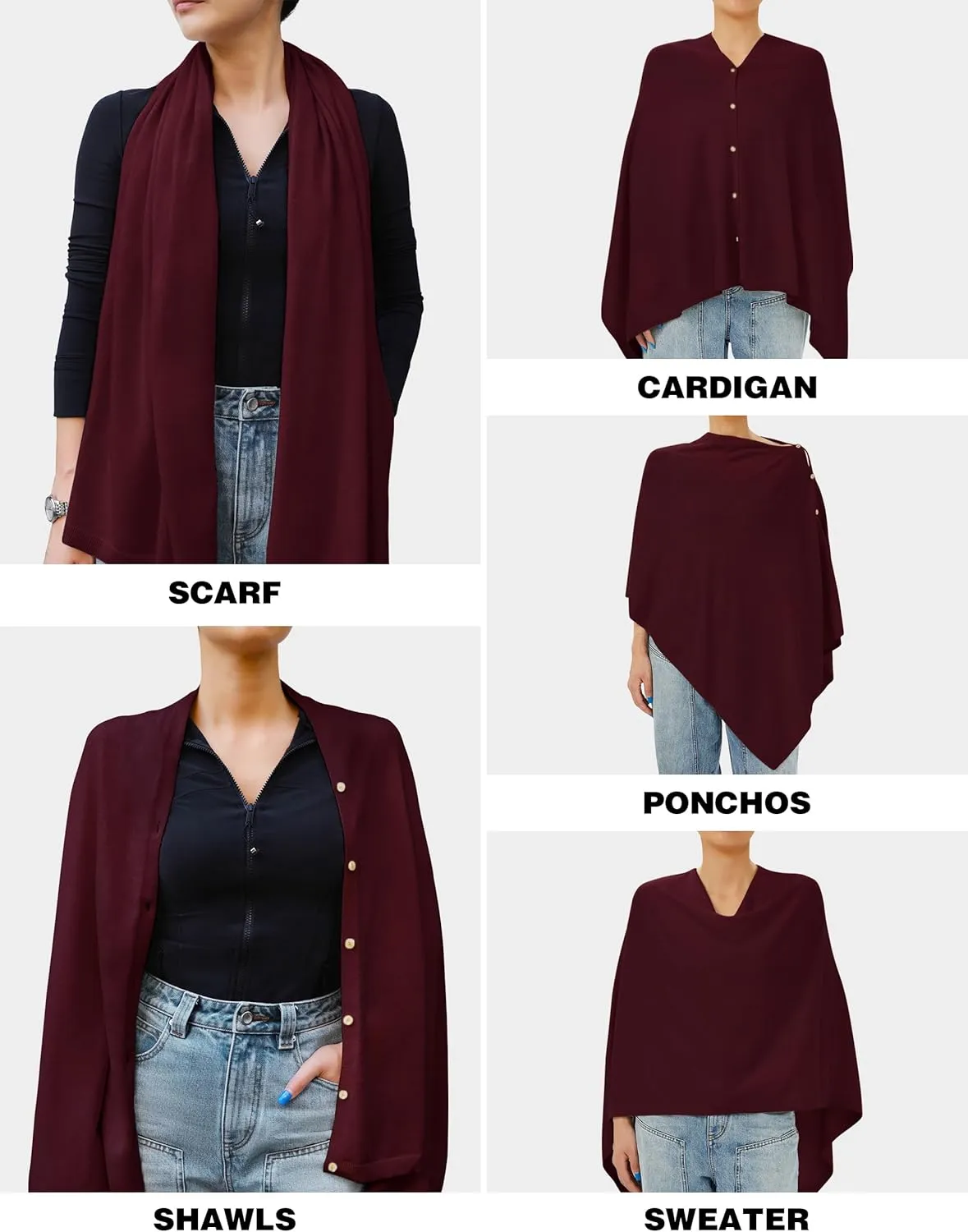 PULI Women's Versatile Knitted Shawls Scarf Poncho Sweater with Buttons Lightweight Spring Summer Fall Wraps
