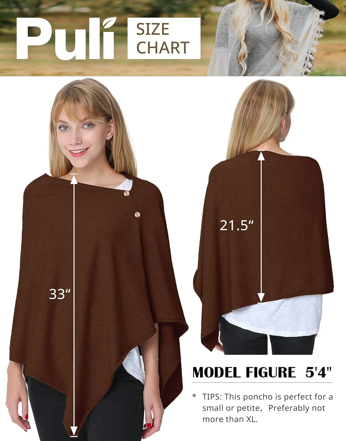 PULI Women's Versatile Knitted Shawls Scarf Poncho Sweater with Buttons Lightweight Spring Summer Fall Wraps