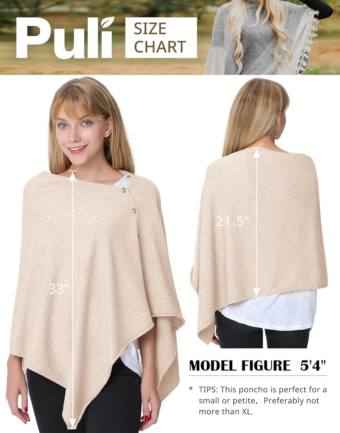 PULI Women's Versatile Knitted Shawls Scarf Poncho Sweater with Buttons Lightweight Spring Summer Fall Wraps