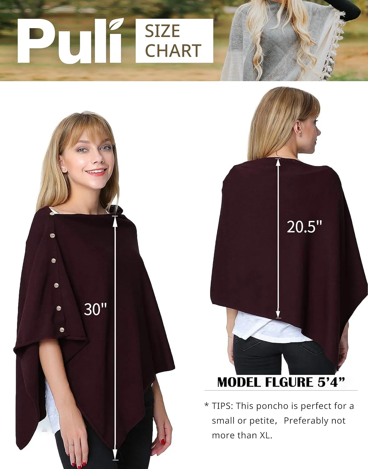 PULI Women's Versatile Knitted Shawls Scarf Poncho Sweater with Buttons Lightweight Spring Summer Fall Wraps