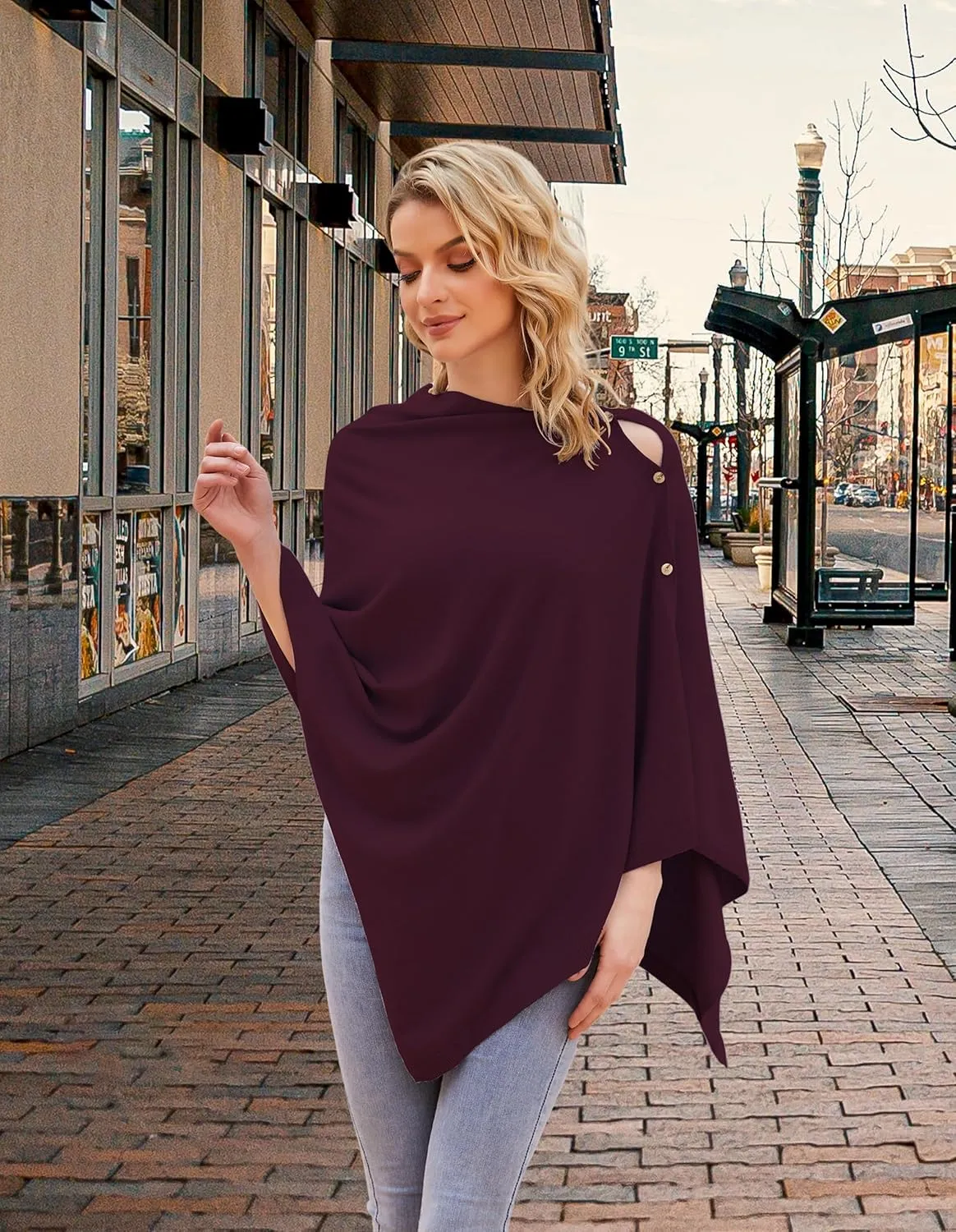 PULI Women's Versatile Knitted Shawls Scarf Poncho Sweater with Buttons Lightweight Spring Summer Fall Wraps