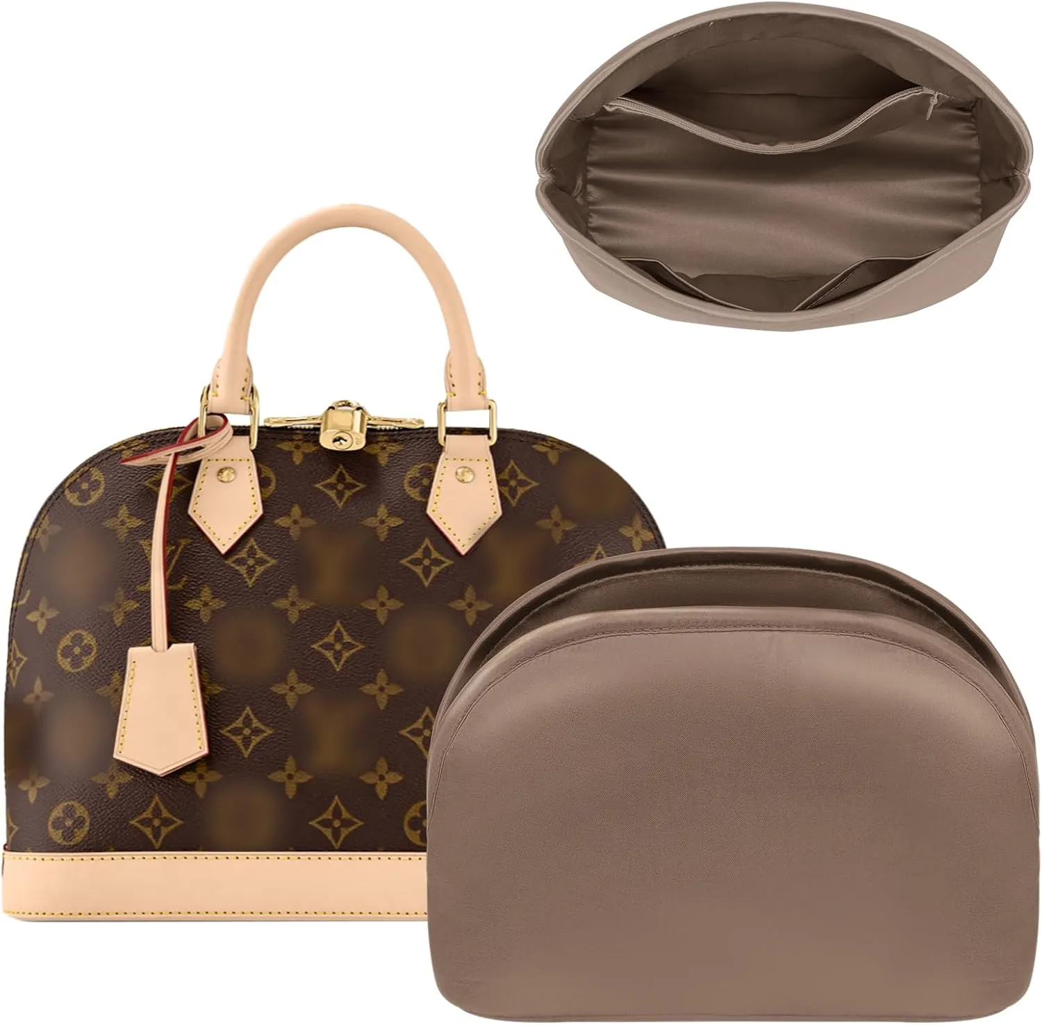 Purse Organizer Insert for LV Alma PM BB, Silk Bag Insert With Zipper Pocket, Shell Tote Organizer for Women