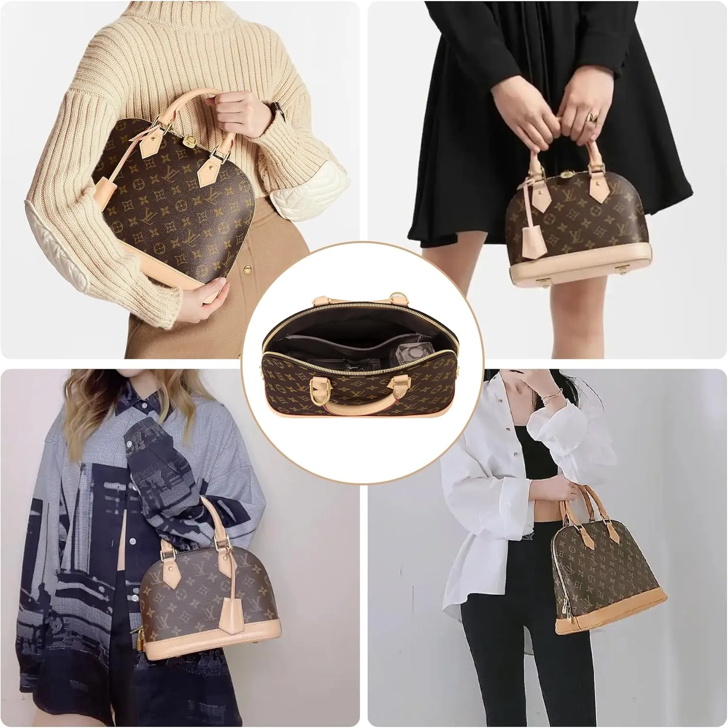 Purse Organizer Insert for LV Alma PM BB, Silk Bag Insert With Zipper Pocket, Shell Tote Organizer for Women