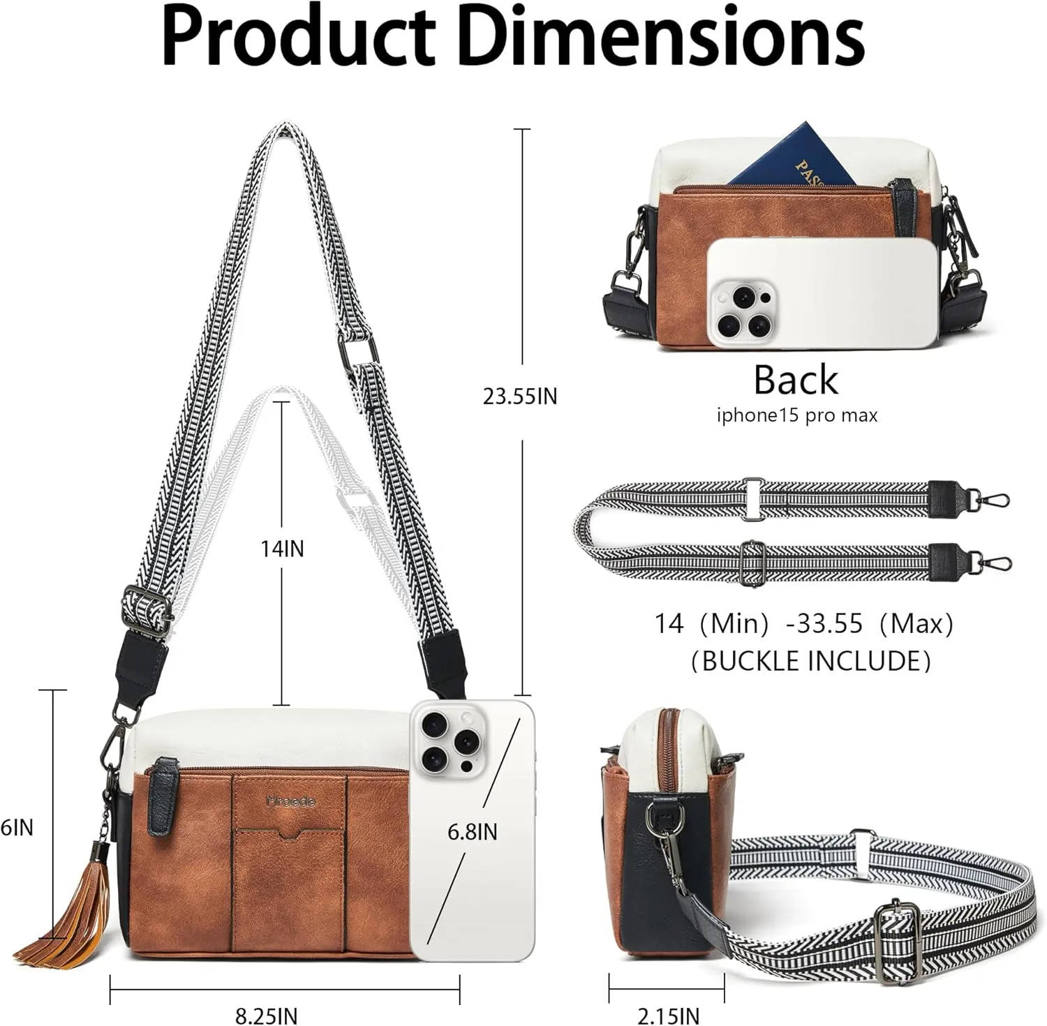 Quilted Crossbody Bags for Women 3-Pockets Crossbody Purses Vegan Leather Shoulder Handbags with Wide Strap