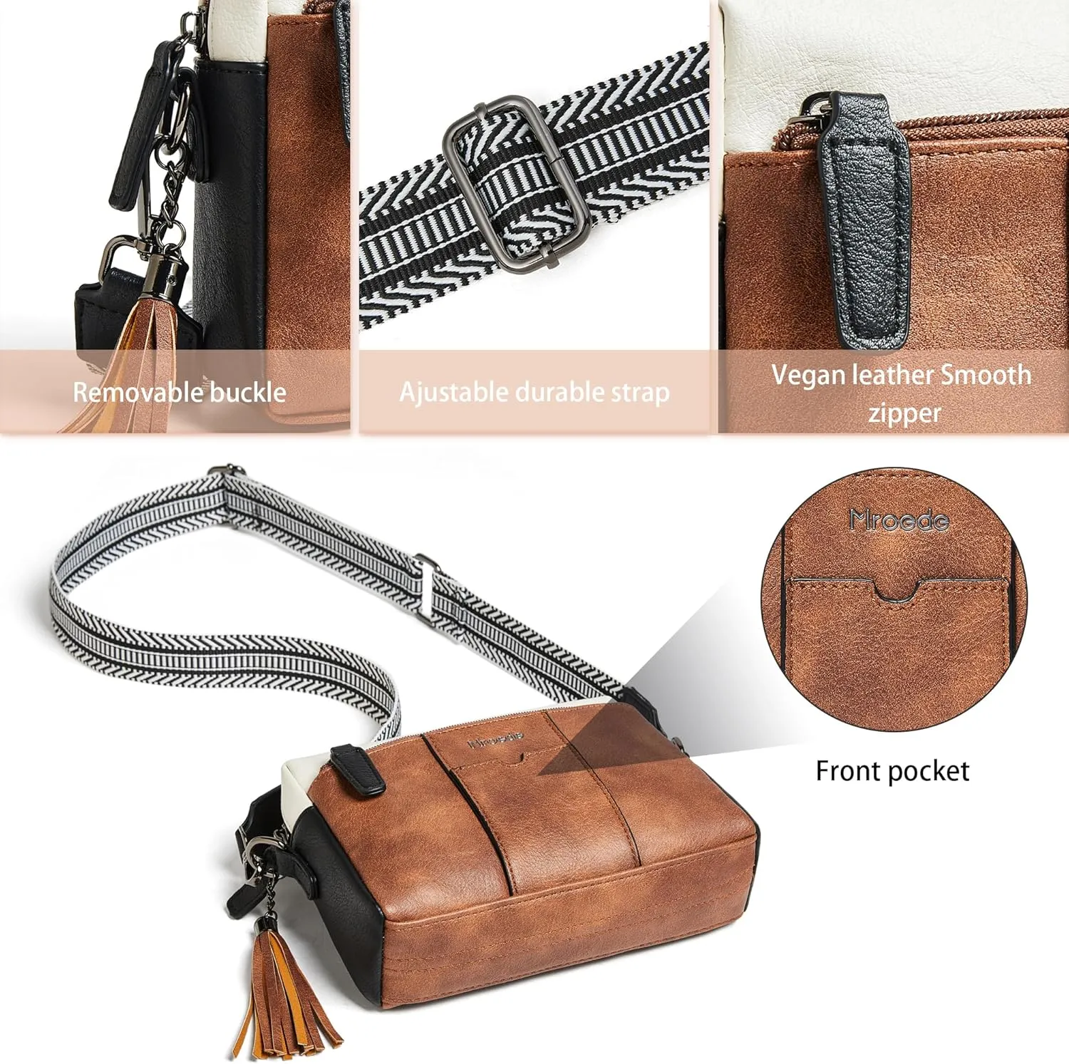 Quilted Crossbody Bags for Women 3-Pockets Crossbody Purses Vegan Leather Shoulder Handbags with Wide Strap
