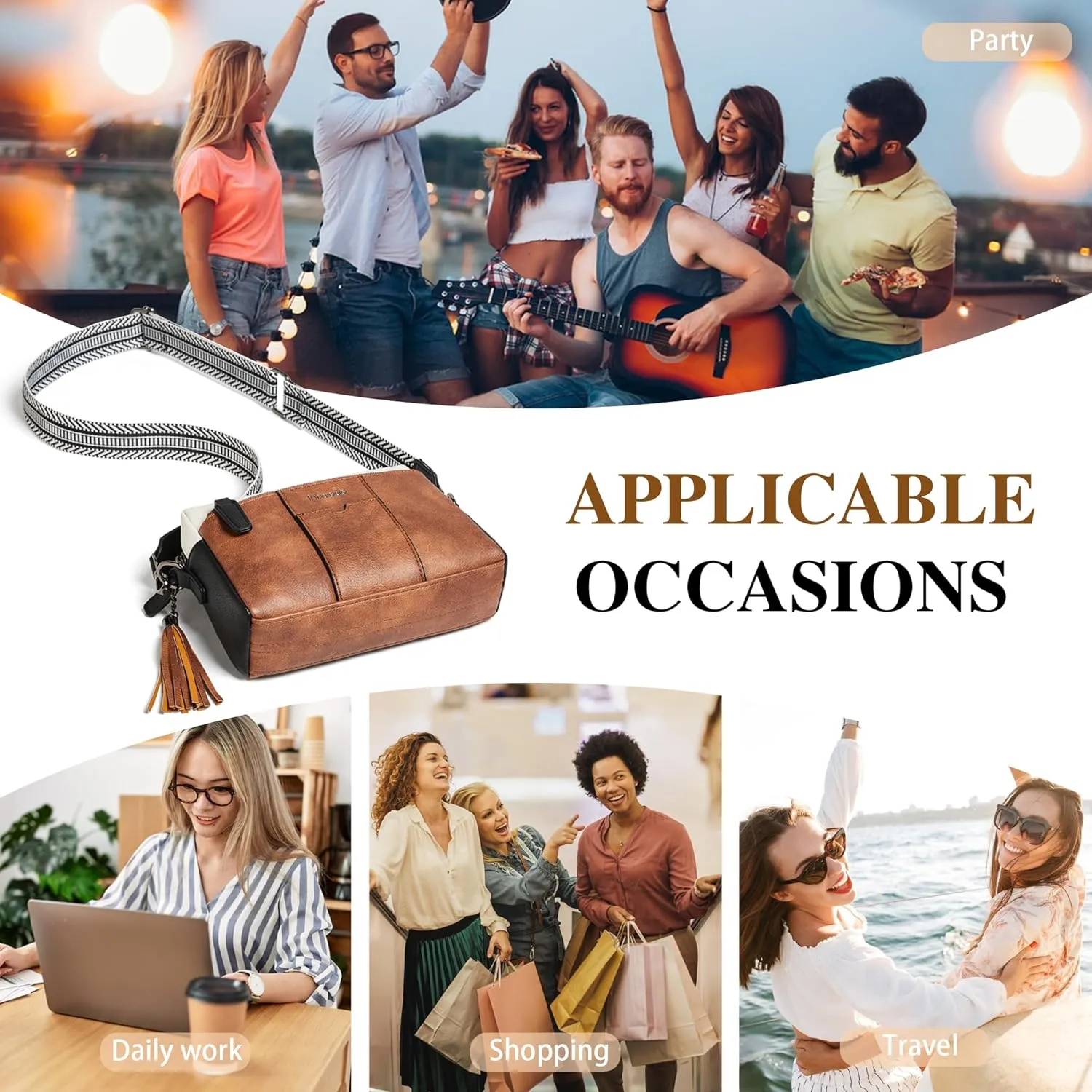 Quilted Crossbody Bags for Women 3-Pockets Crossbody Purses Vegan Leather Shoulder Handbags with Wide Strap