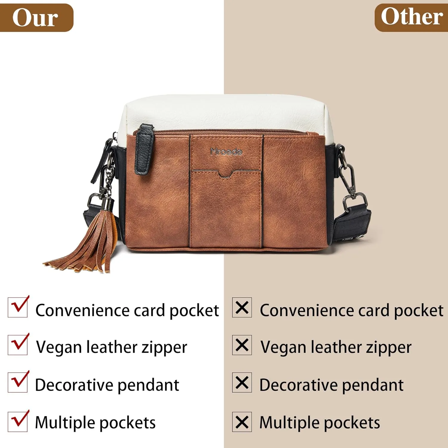 Quilted Crossbody Bags for Women 3-Pockets Crossbody Purses Vegan Leather Shoulder Handbags with Wide Strap